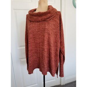 Status by Chenault Cowl Neck High-Lo Hem Long Sleeve Brushed Rust Multi Top Sz S